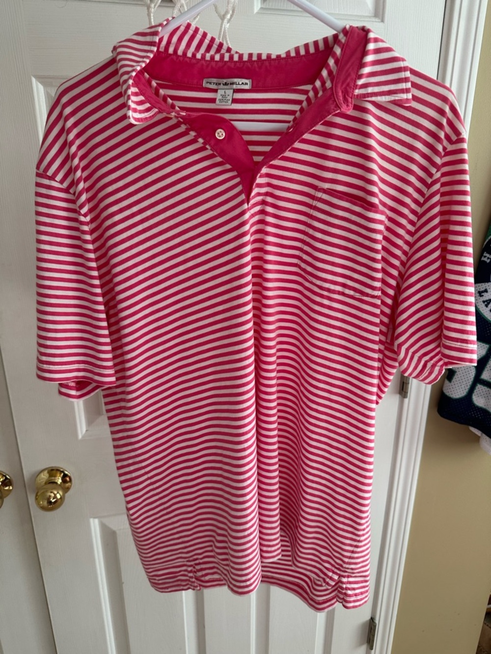 Peter Millar Hot Pink and White Striped Polo